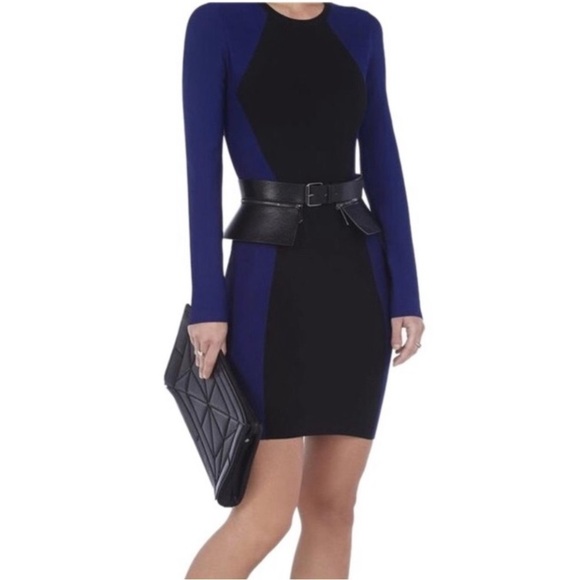 BCBGMAXAZRIA Ribbed Two-Tone Bodycon Mini Dress in Blue/Black - Picture 1 of 16